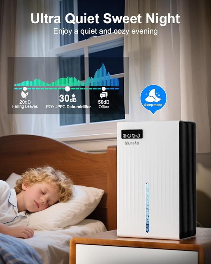 Dehumidifier for Home, 95 OZ Water Tank, (1000 sq.ft) Dehumidifiers for Bathroom Bedroom Basement RV with Drain Hose, Auto Shut Off White