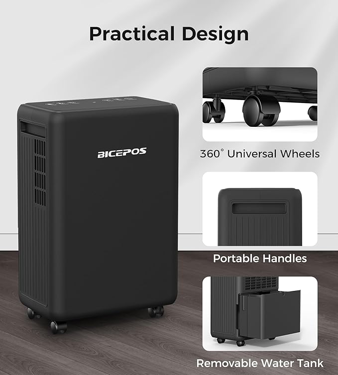 2000 Sq.Ft Dehumidifier for Basement, 30 Pints Dehumidifiers for Home with Drain Hose, 0.52 Gal Water Tank, Intelligent Humidity Control, Auto Shut Off, For Large Rooms and Home