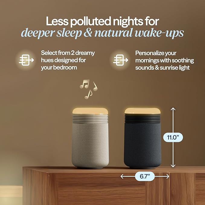 BLUEAIR Purifier for Bedroom - Mini Restful - Sunrise Clock with HEPASilent Filtration and Wake Up Light - Cleans Air and Supports Circadian Rhythm - USB-C and App Connectivity, Beige
