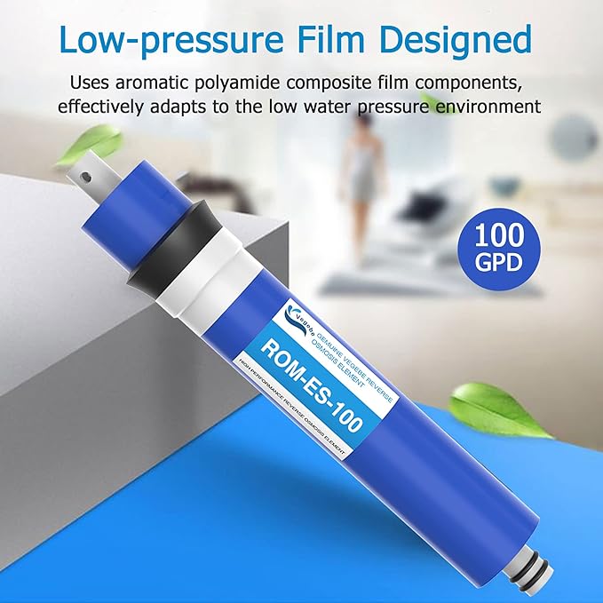 100 GPD RO Membrane Filter Replacement with Reverse Osmosis Membrane Housing, Wrench, 1/4" Quick-Connect Fitting, Check Valve, Fit Under Sink RO Home Drinking Water Filter Filtration Purifier System