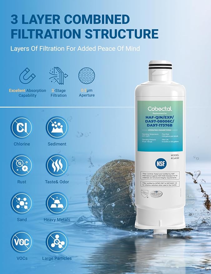 HAF-QIN/EXP Water Filter Replacement for samsung Haf-qin DA97-17376B RS27T5200SR RS22T5201SR RF27T5241SR RF23M8070SG DA97-08006C Rf28T5001SR RF27T5201SR RF27T5201SG Water Filter,2 pack,by Cobectal