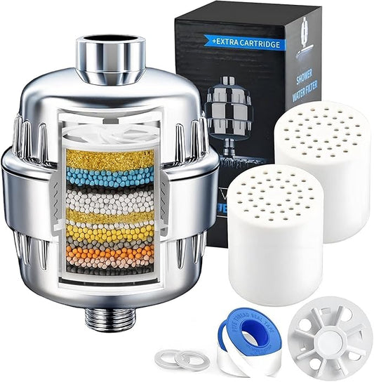 Shower Head Filter for Hard Water & Hair - 2 Replacement Cartridges -20 Stage - Water Softener to Remove Chlorine and Fluoride,BTHF-02
