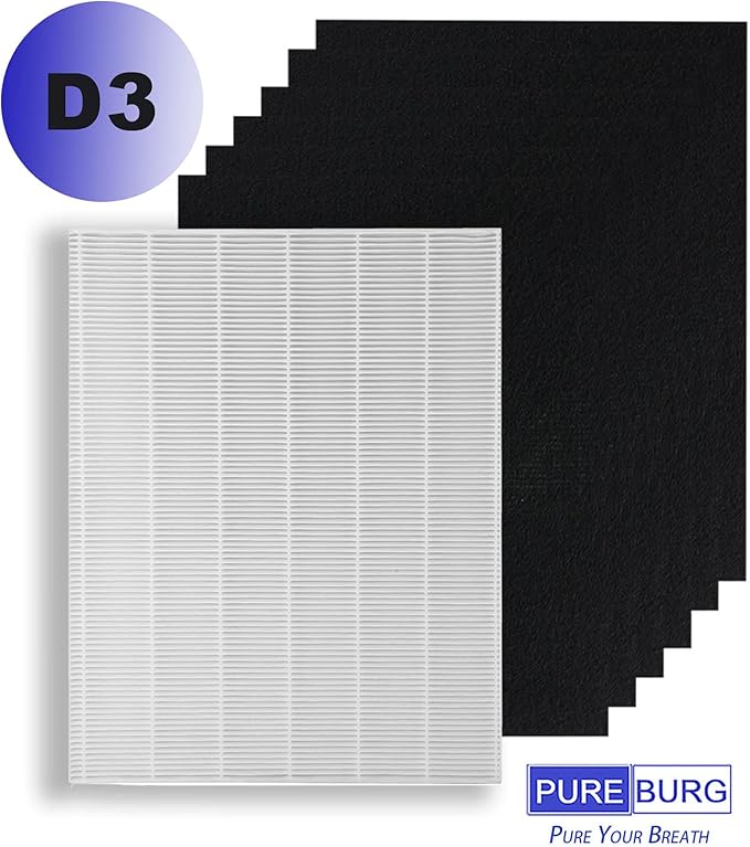 PUREBURG D3 Replacement Filter Set Compatible with Winix D360 Air Purifier 1712-0101-02,H13 HEPA + 6 x Activated Carbon Pre-Filters,Air Clean Dust VOCs