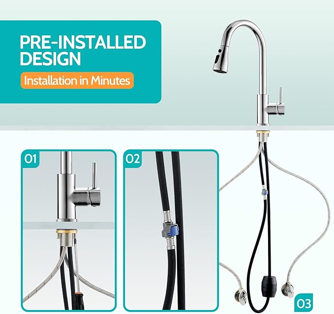 Kicimpro Chrome Kitchen Faucet, Kitchen Faucets for Sink 3 Hole High Arc Single Handle Stainless Steel Commercial RV Camper Kitchen Faucet with Pull Down Sprayer llaves para fregaderos de cocina