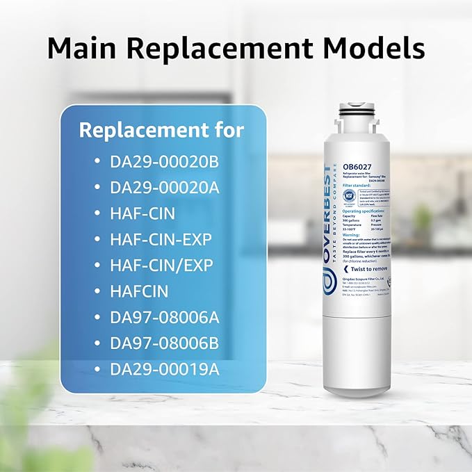 Overbest DA29-00020B Refrigerator Water Filter, Replacement for Samsung DA29-00020B, HAF-CIN/EXP, 46-9101, RF4267HARS
