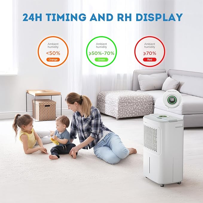 Dehumidifier for Basement, Home Dehumidifiers with Drain Hose for Large Room Bathroom, Auto Drain or Manual Drainage (31 pint)