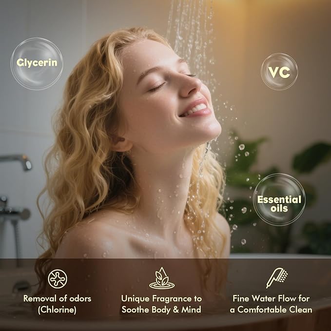 Handheld Filtered Shower Head, High Pressure, Reduce Impurities for Healthier, Skin & Hair, with NSF Certified Filtration for Hard Water Shower Filter & Vitamin C Aroma Ring (Black Gold)