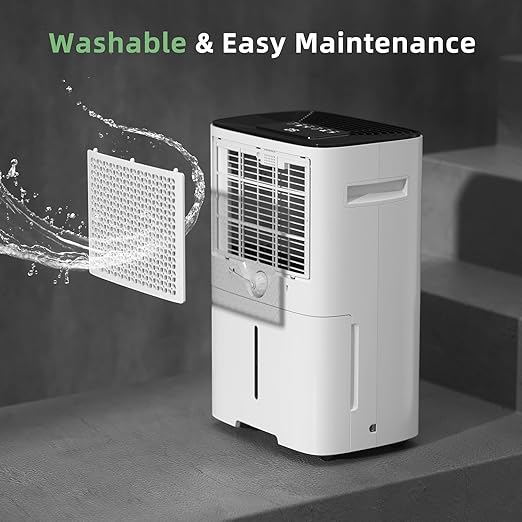 50 Pint Smart Dehumidifiers for Home and Basements, with 3 Working Modes, Overflow Protection, and Auto Shut off Restart. Ultra Silent Dehumidifier with Drain Hose and Digital Control Panel.