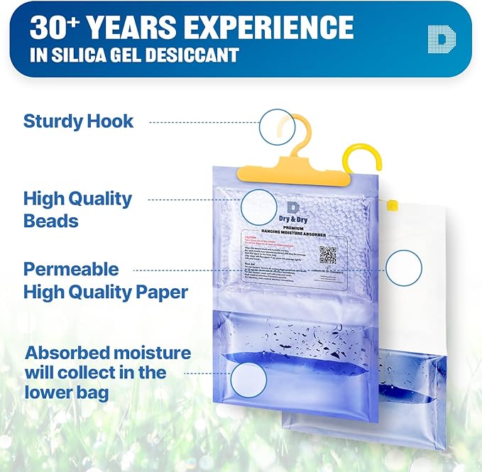 Dry & Dry 90 Packs [Net 7 Oz/Pack] Moisture Absorbers Dehumidifiers for Home Dehumidifier for Basement Dehumidifiers for Bedroom Small Dehumidifiers - Dehumidifiers Moisture Absorbers