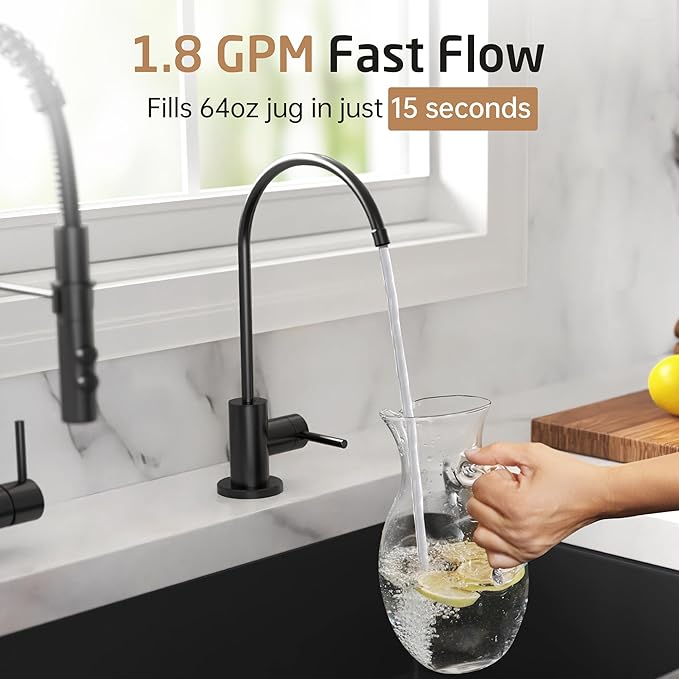 KES Lead-Free Drinking RO Water Faucet for Kitchen Sink (Food Grade Stainless Steel), Reverse Osmosis Faucet, Water Filter Faucet for RO Water Filtration System, Non-Air Gap, Black, Z506LF-BK