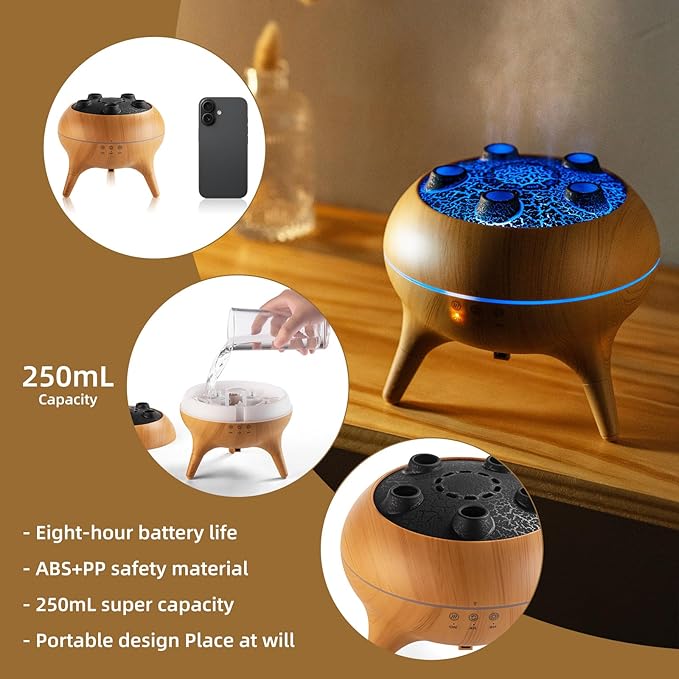 Essential Oil Diffuser 250ML,Jellyfish Diffuser Volcano Diffuser Air Humidifiers Sound Pickup Ultrasonic Aromatherapy Remote Control 7Color Lights for Home Bedroom Office Hotel (Wood Color)