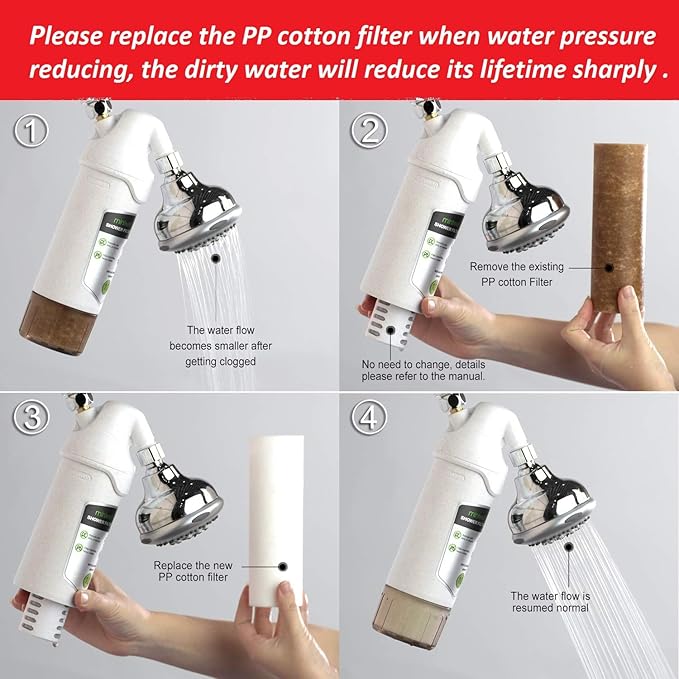 miniwell Shower Filter 720-Plus with replaceable cartridges, shower head filter with Double Filters, remove 99% chlorine (Shower Filter w/Head)