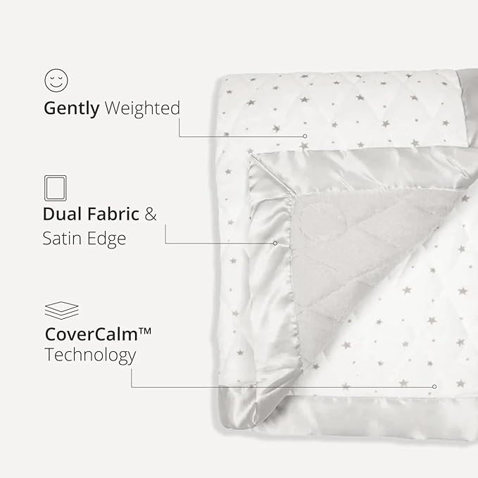 Dreamland Baby 4lb Weighted Blanket for Kids. Breathable Dual Fabrics with Minky Cooling Side & Cozy Microfleece on Reverse. Mom-Owned US Business, Premium Materials (White with Grey Stars)