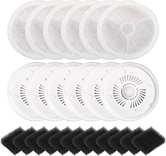 12-Pack Eversweet Cat Water Fountain Filters Combo - Compatible with Solo 2, Solo SE, 3 Pro, 2S, 3.0 & Series 3 - Includes 12 Carbon Filters & 12 Pre-Filter Sponges for Pump