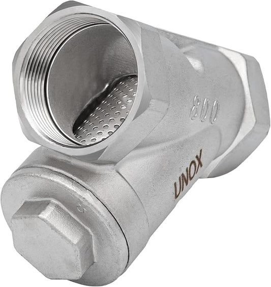 UNOX 1 inch Y-Type Stainless Steel Industrial Strainer - AISI 304 - Water Oil Filter for Plumbing Tools & HVAC Systems, Heavy-Duty Pipeline Protection, PN6/PN10 Rated