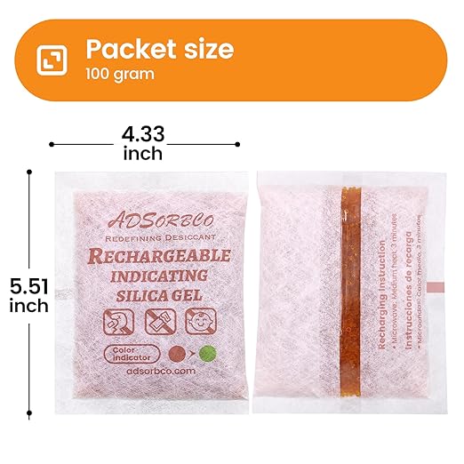 Adsorbco Rechargeable Desiccant, Indicating Silica Gel Packets, Moisture Absorbers for Storage, Gun Safe Dehumidifiers (3, 100g)