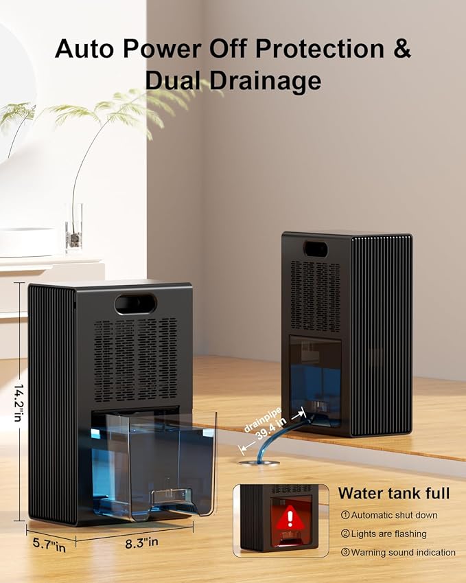 Dehumidifier for Home, 95 OZ Water Tank, (1000 sq.ft) Dehumidifiers for Bathroom Bedroom Basement with Drain Hose, Auto Shut Off Black