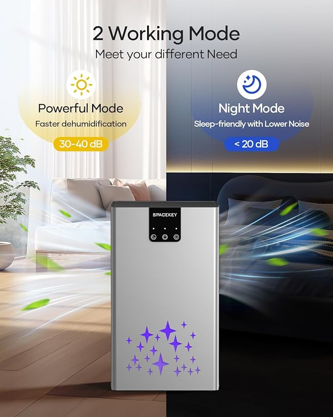 Dehumidifier, 95 OZ Water Tank Dehumidifiers for Home, 1000 sq. ft. Dehumidifier for Basement Bathroom Bedroom with Auto Shut Off, 7 Colors LED Light, Quiet Dehumidifiers with Sleep Mode, Sliver Black