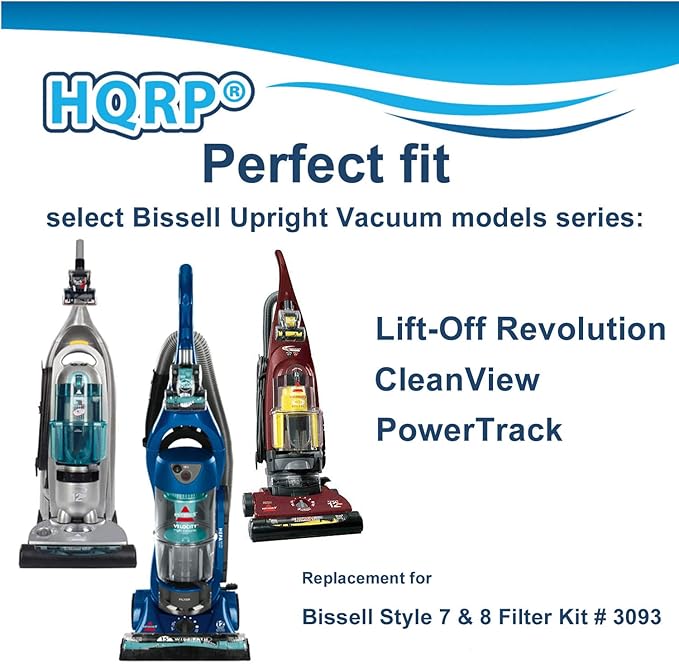 HQRP 2-Pack Filter Set Compatible with Bissell Lift-Off Revolution Pet 3760, 37602, 37603, 37604, 37605, 3760H, 3750, 4220, 6595, 6850, 6860 Upright Vacuums, Replacement for 3093