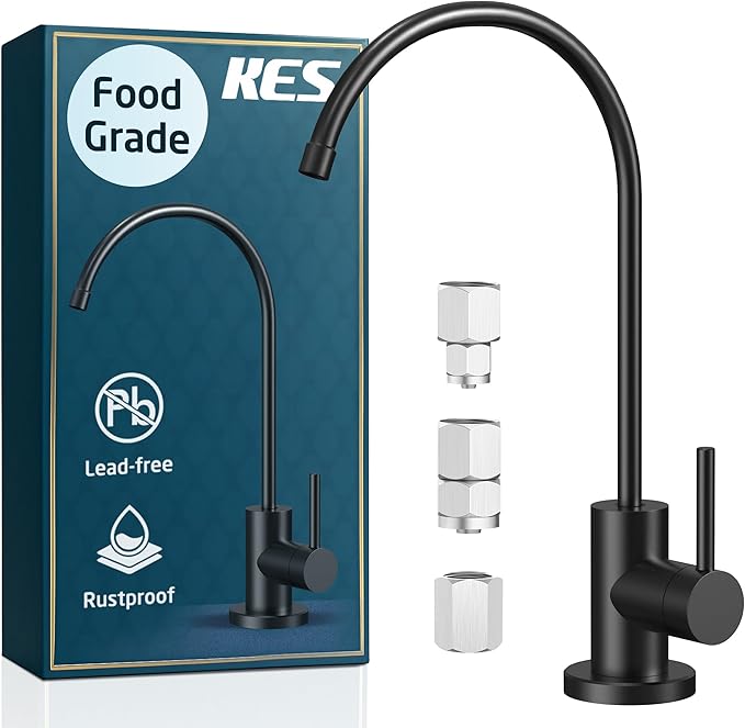 KES Lead-Free Drinking RO Water Faucet for Kitchen Sink (Food Grade Stainless Steel), Reverse Osmosis Faucet, Water Filter Faucet for RO Water Filtration System, Non-Air Gap, Black, Z506LF-BK