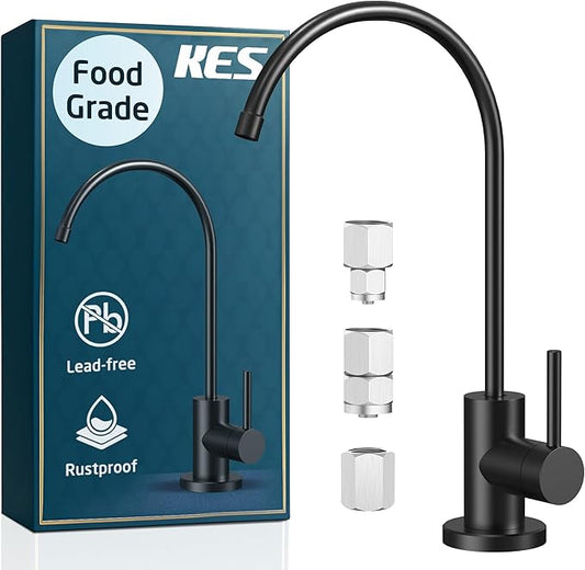 KES Lead-Free Drinking RO Water Faucet for Kitchen Sink (Food Grade Stainless Steel), Reverse Osmosis Faucet, Water Filter Faucet for RO Water Filtration System, Non-Air Gap, Black, Z506LF-BK