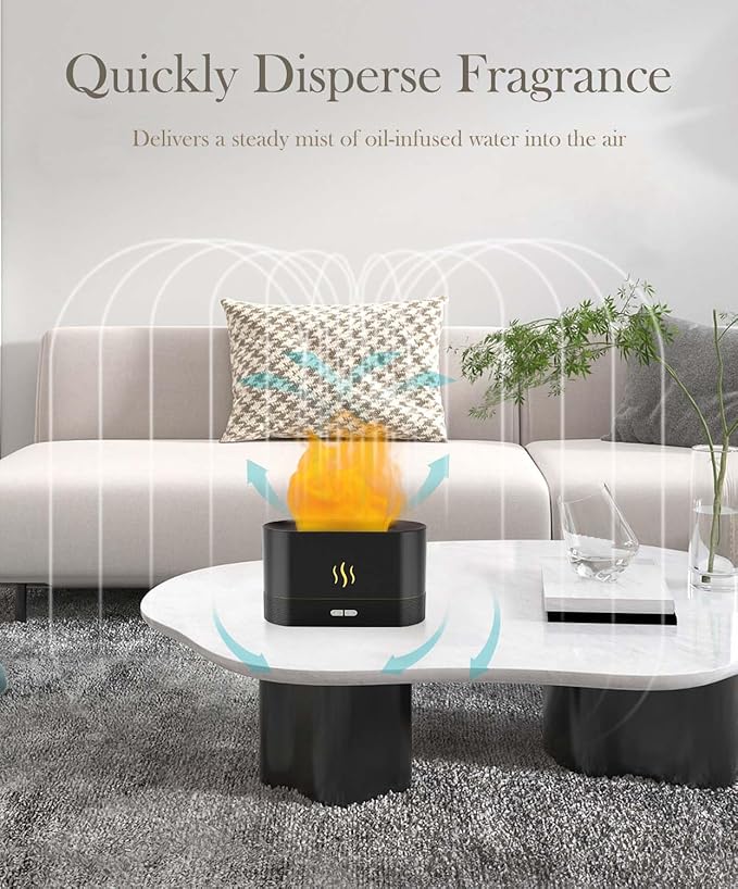 Essential Oil Diffuser,Humidifier with 7 Colors Flame Light,180ml Air Humidifiers for Bedroom, Home, Office, Gifts - Portable,Auto-Off Protection,4 Modes Mist(White)
