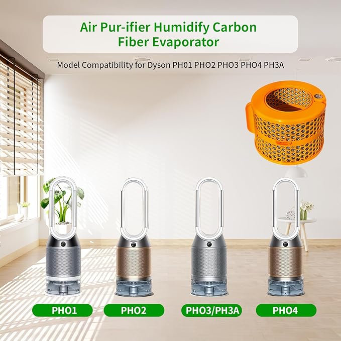 1 Pack 2-IN-1 Replacement Carbon Fiber Evaporator Filter Compatible for Dyson PH01 PH02 PH03 PH04 PH3A Models Humidify+Cool Air Purifiers, Orange