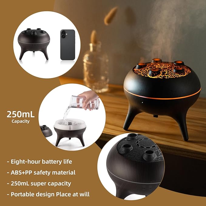 Essential Oil Diffuser 250ML,Jellyfish Diffuser Volcano Diffuser Air Humidifiers Sound Pickup Ultrasonic Aromatherapy Remote Control 7Color Lights for Home Bedroom Office Hotel (Brown Color)