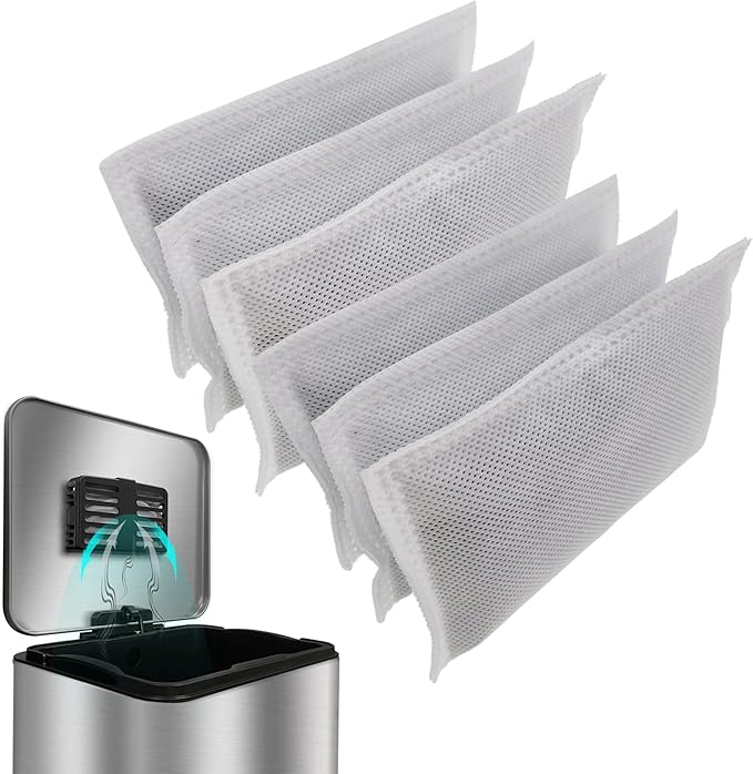 Trash Can Deodorizer Kit Stick-On Activated Carbon Odor Eliminator for Large Trash Cans, Indoor Kitchen Compost bins, Big Step or Touchless Sensor Garbage Cans (6 Refill Filters)