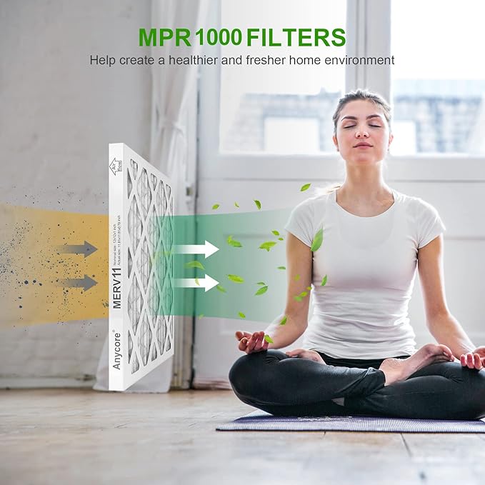 12x12x1 AC Air Filter 6-Pack MERV 11 MPR 1000 FPR 7 HVAC Furnace Pleated Filters for Home Office (Actual Size: 11.81x11.81x0.79 inch)
