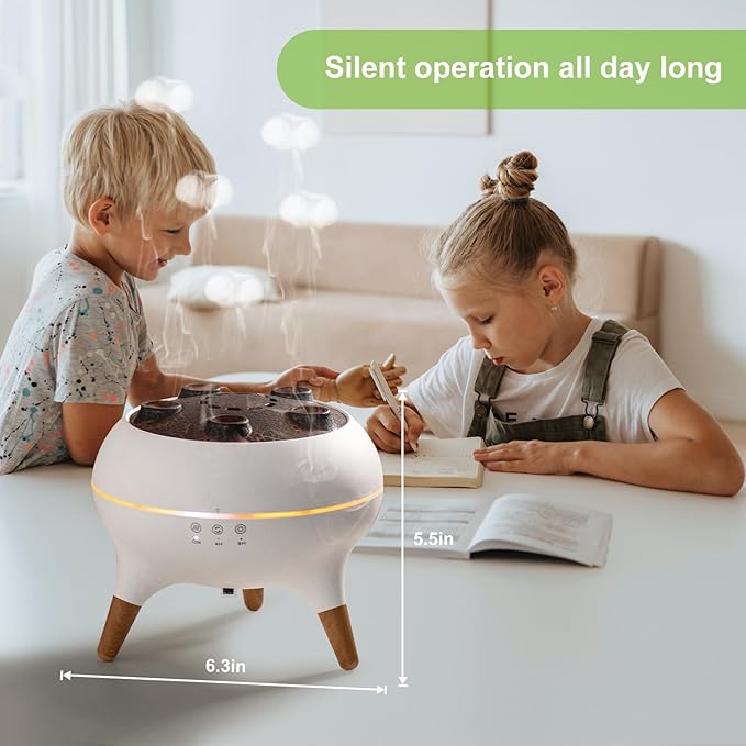 Jellyfish Diffuser 250ML, Volcano Diffuser Aroma Diffusers Air Humidifiers 7Color LED, 5 Rings Dynamic Sound Pickup Ultrasonic Aromatherapy Fragrant for Bedroom Office (White)