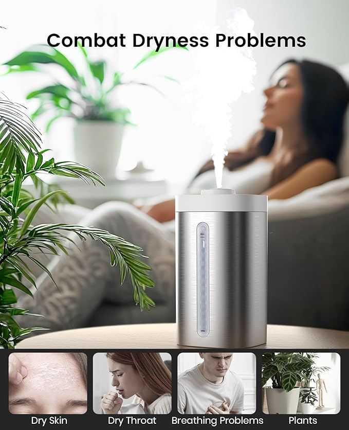 Stainless Steel Humidifier, Easy to Clean Humidifier, Dishwasher Safe Humidifiers, Cool Mist Humidifiers for Bedroom