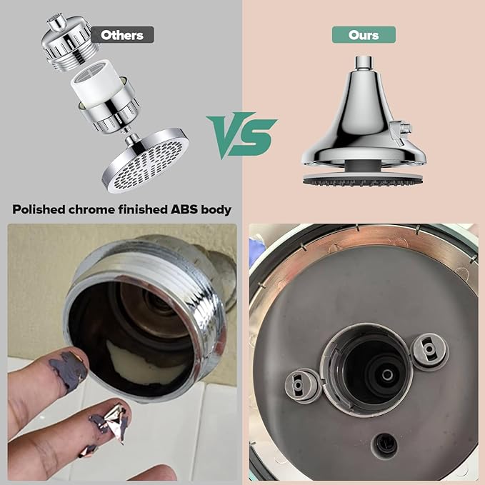 Filtered Shower Head Brushed Nickel - High Pressure Rain Shower Heads with Filter for Hard Water -Water Softener Filters Beads to Remove Chlorine, 1-Min Install, One-Button Filter Replacement