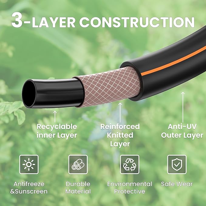Giraffe Tools Garden Leader Hose 15ft x 5/8", Short Water Hose Heavy Duty, Flexible, Lightweight Hybrid Hose with Swivel Handle, Male to Female Fittings, Burst 600 PSI