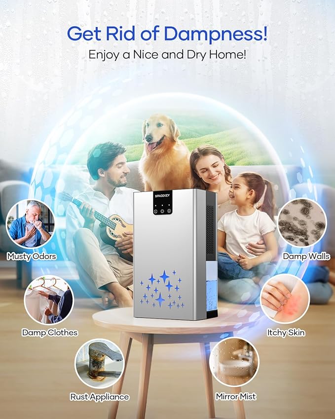 Dehumidifier, 95 OZ Water Tank Dehumidifiers for Home, 1000 sq. ft. Dehumidifier for Basement Bathroom Bedroom with Auto Shut Off, 7 Colors LED Light, Quiet Dehumidifiers with Sleep Mode, Sliver Black