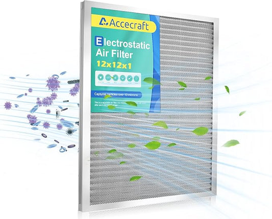 12x12x1 Electrostatic Air Filter, Washable & Reusable Aluminum AC/HVAC Furnace Filter, MERV 8, Lasts a Lifetime, Healthier Home or Office(Actual Size: 11.69"x11.69"x0.86")