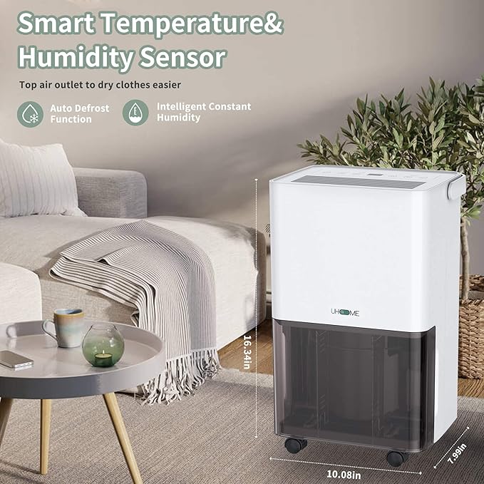 Uhome 30 Pint Dehumidifier - for Basement with Activated Carbon Filter,Ultra Quiet, Humidity Sensor, Auto Shut Off, Continuous Drainage Hose - Ideal Dehumidifiers for Home, 1500 Sq Ft Dehumidifiers