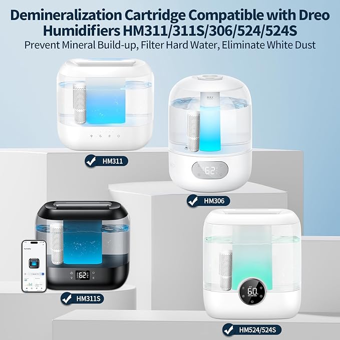 6-Pack Humidifier Demineralization Cartridge Compatible with Dreo Humidifiers HM306, HM311/311S, HM524/524S, Prevents Hard Water Build-Up | Filters Mineral Deposits | Eliminate White Dust