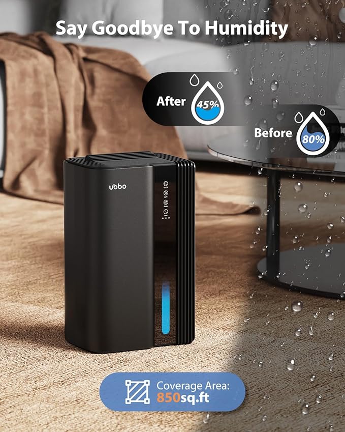 Dehumidifiers for Home, 850 sq.ft 95oz Dehumidifier with Drain Hose Timer Sleep Mode Auto-Off 7 Colors Light, Dehumidifier for Bedroom Bathroom Basements RV Black