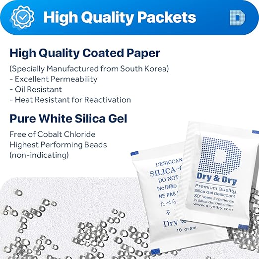 10 Gram Pack of 20 "Dry&dry" Silica Gel Packets Desiccant Dehumidifiers