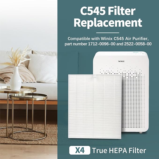C545 HEPA Replacement Filter Compatible with Winix C545 Air Purifier, 2 Stage Filtration of Activated Carbon Filter and H13 True HEPA Filter, 2 Hepa Filter & 8 Carbon Filter
