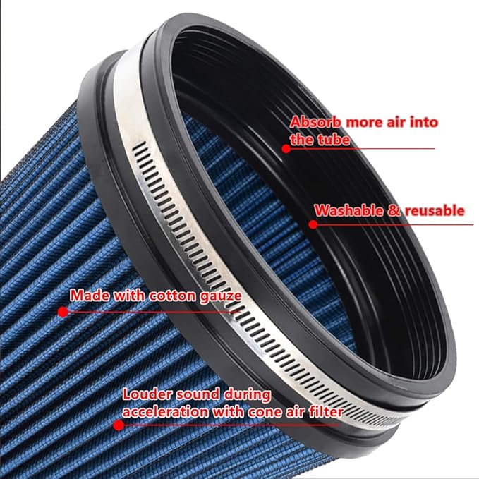 6" Inlet Cold Air Intake Filter Cone Replacement Performance Washable Clamp-On Dry Air Filters Blue (6" Tall)