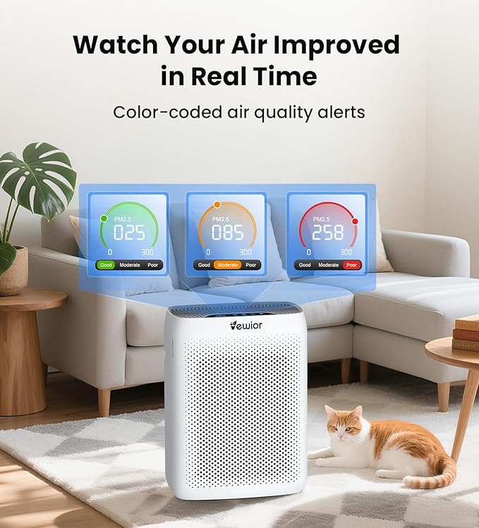 VEWIOR Air Purifiers for Home Large Room Up to 3000Sq.ft, H13 HEPA Filter Air Purifier for Bedroom with PM2.5 Display Air Quality Sensor, Sleep Mode, Timer, Air Cleaner for Smoker