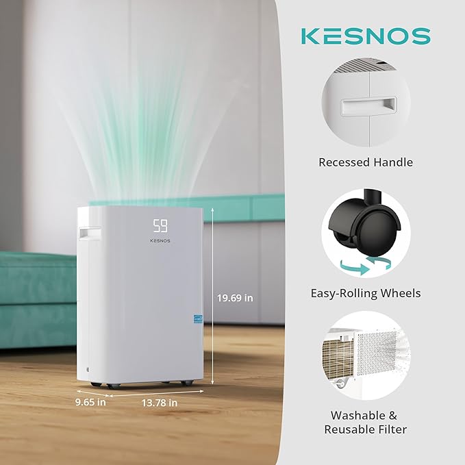 Kesnos 5,000 Sq. Ft. Most Efficient Energy Star 2025 Dehumidifier for Home, 80 Pints Dehumidifier with Drain Hose for Basement, Bedroom, Bathroom, Room, Featuring Front Display, 24H Timer Function