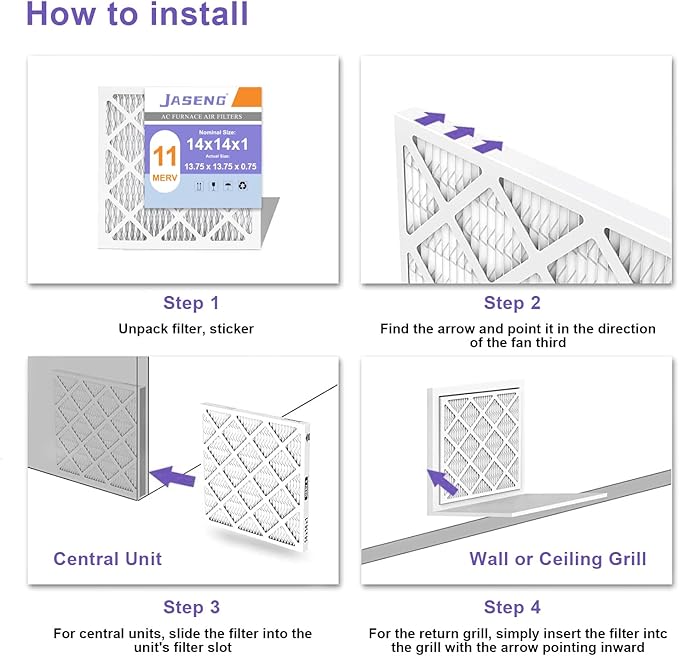 10x10x1 Furnace Air Filters MERV 11, JASENG 4 Pack AC Furnace Filter MPR 1000 & FPR 7 Filtering, HVAC Air Filter Replacement (exact dimensions: 9 3/4"x9 3/4"x3/4")