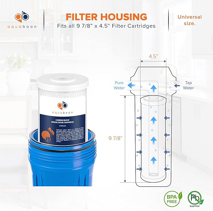 Aquaboon 5 Micron 10 x 4.5 Whole House Water Filters Cartridges Replacement Set of Carbon & Sediment Filters Compatible with FXHTC, DGD-5005, 8 Pack