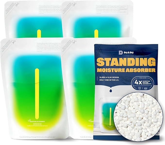 Dry & Dry [4 Packs Standing Moisture Absorbers to Control Excess Moisture for Basement, Closets, Bathrooms, Laundry Rooms - Moisture Absorbers Moisture Absorber
