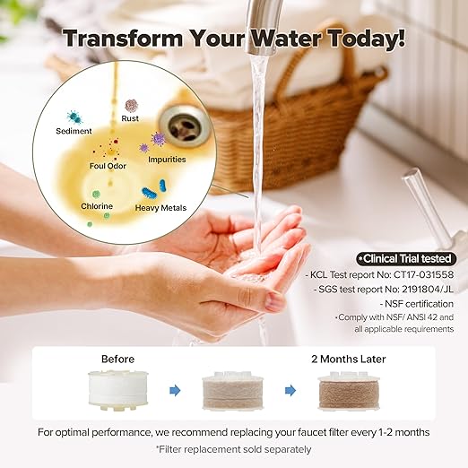 Tap Water Filter for Sink Faucet - Filtration with Vitamin C Gel, Removes Chlorine & Impurities, Bathroom Faucet Purifier for Sensitive Skin Care, Easy to Install, Made in Korea - Pure White