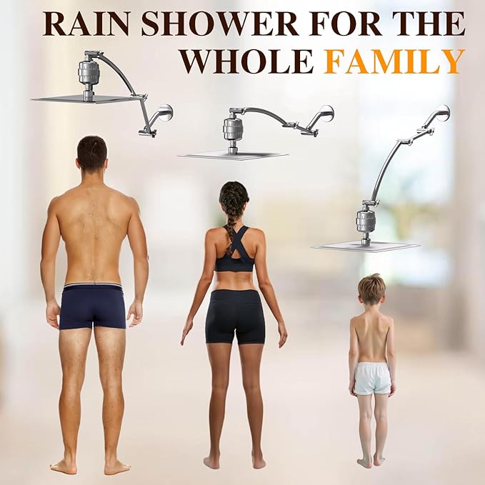 Filtered Shower Head with Adjustable Extension Arm, Rain High Pressure Showerhead with 20-Stage Shower Filter for Removing Chlorine and Harmful Substances (10 Inch, Chrome Finish)
