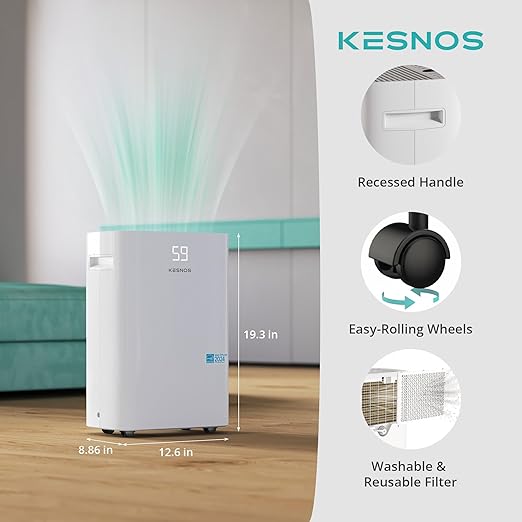 Kesnos 4,500 Sq. Ft. Energy Star Dehumidifier for Home, 52 Pint Dehumidifier with Drain Hose for Basement, Bedroom, Bathroom, Room, Featuring Front Display, 24H Timer and Auto Defrost Function
